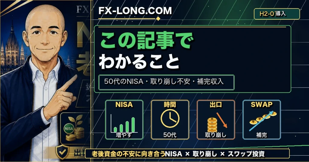 NISA老後資金と50代の取り崩し不安を解説する記事概要の図解