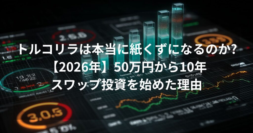 トルコリラは本当に紙くずになるのか?【2026年】50万円から10年スワップ投資を始めた理由 - FXトレーディング画面の背景にタイトルテキストを配置したアイキャッチ画像